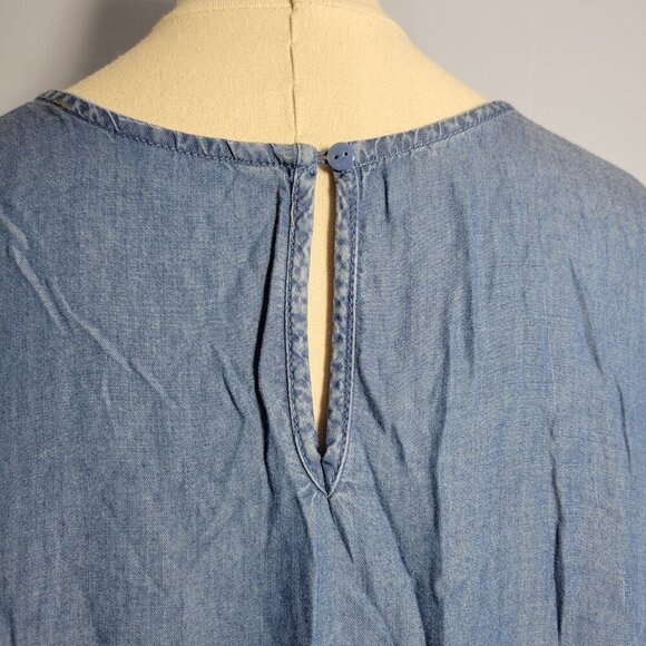 Time and Tru Extra Large Lyocell Denim Blue Longsleeve Keyhole Blouse - Picture 9 of 11
